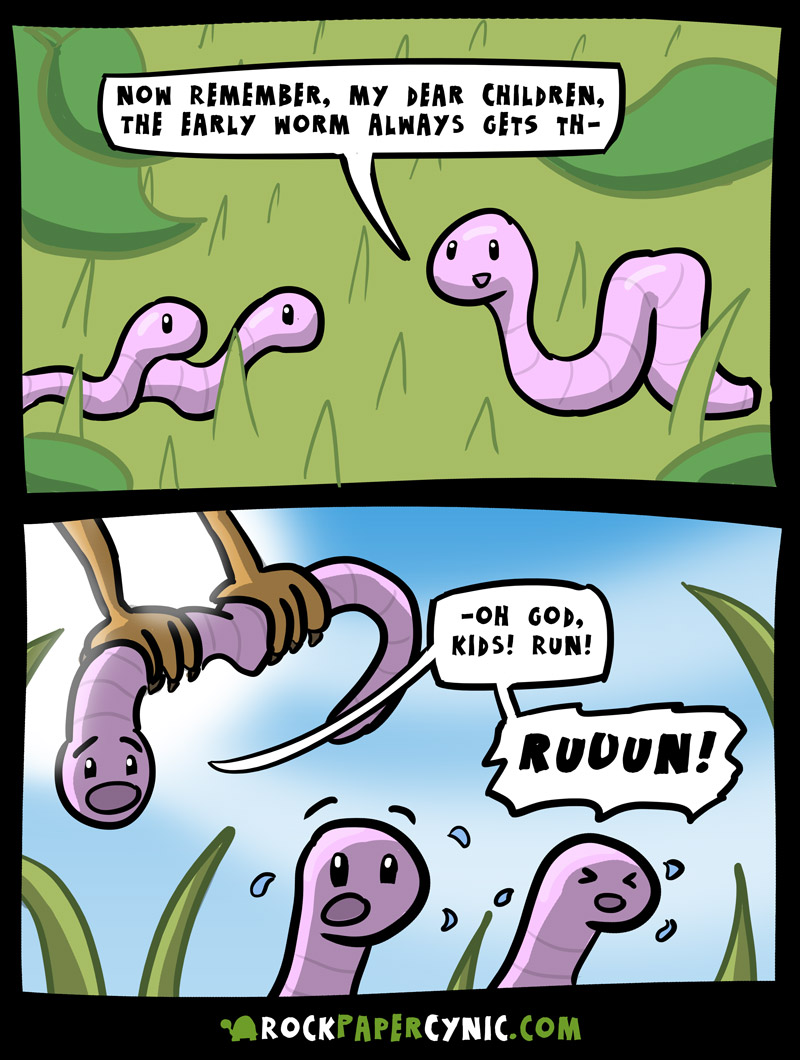 a father-worm imparts wisdom upon his child-worms