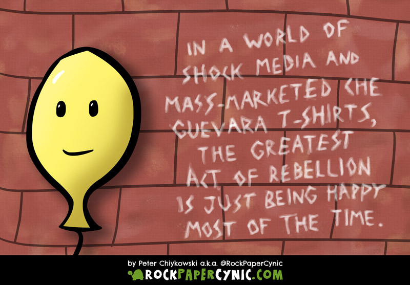 a smiling cartoon balloon sets the world straight