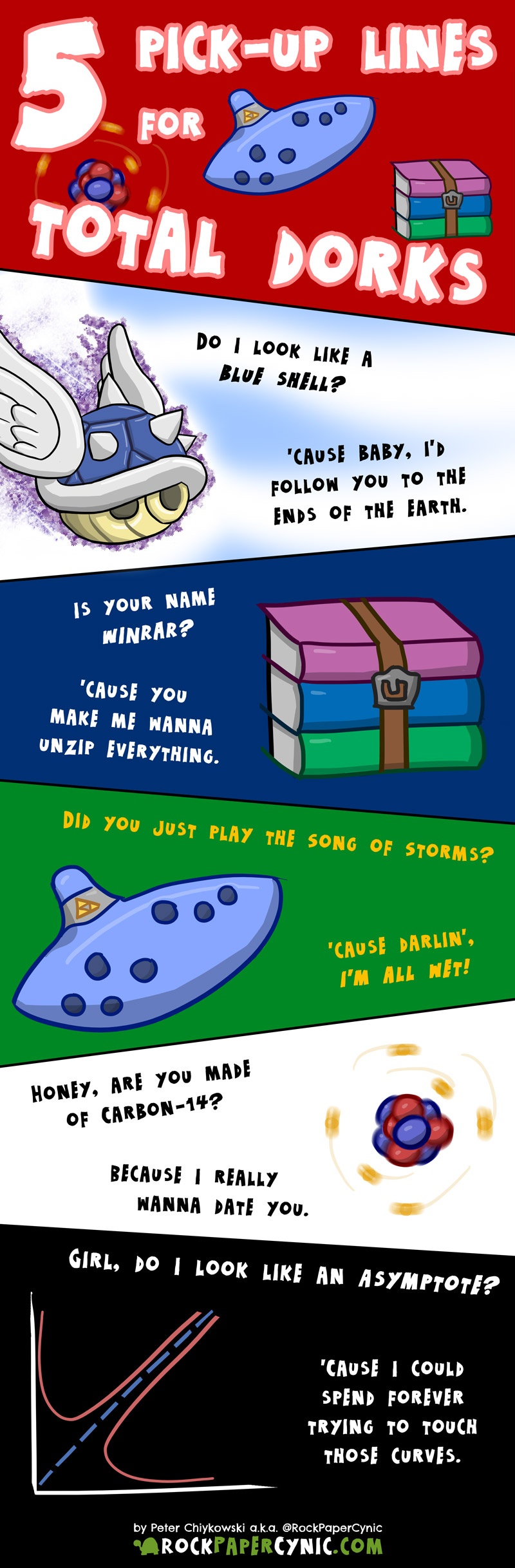 pick-up lines for those who love Carbon-14, blue shells, Song of Storms, WinRAR and asymptote