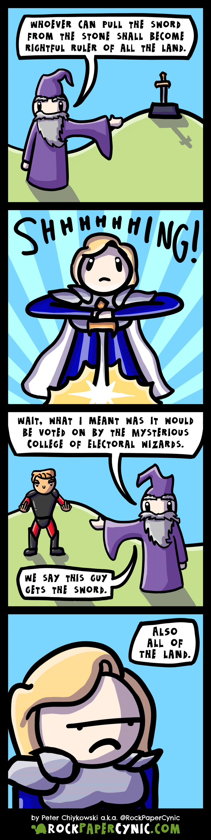 one adventurer comes to pull the sword from the stone, but things don't go as planned