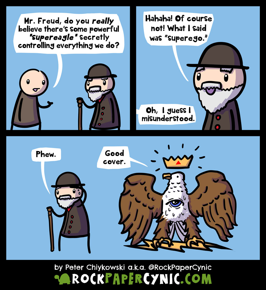 Sigmund Freud is asked to defend his controversial 'supereagle' theory to a skeptic